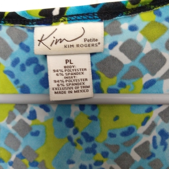 $ Kim Rogers blue black green squared print short sleeve blouse Size PL - Picture 6 of 9